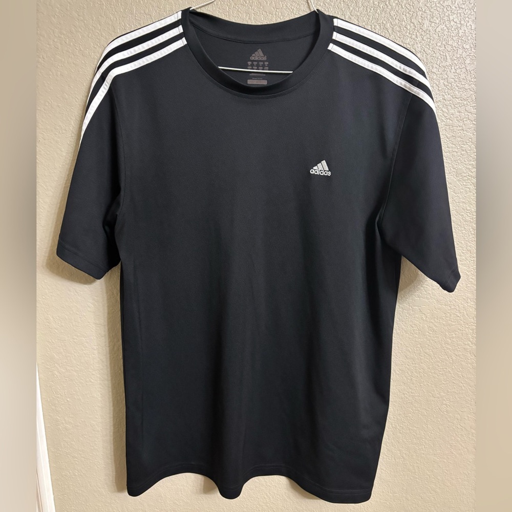 Adidas Men's Black Tee with White Stripes